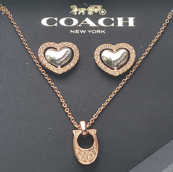 NWT Coach Rose Gold Heart Earring and Necklace Set - Picture 4 of 13